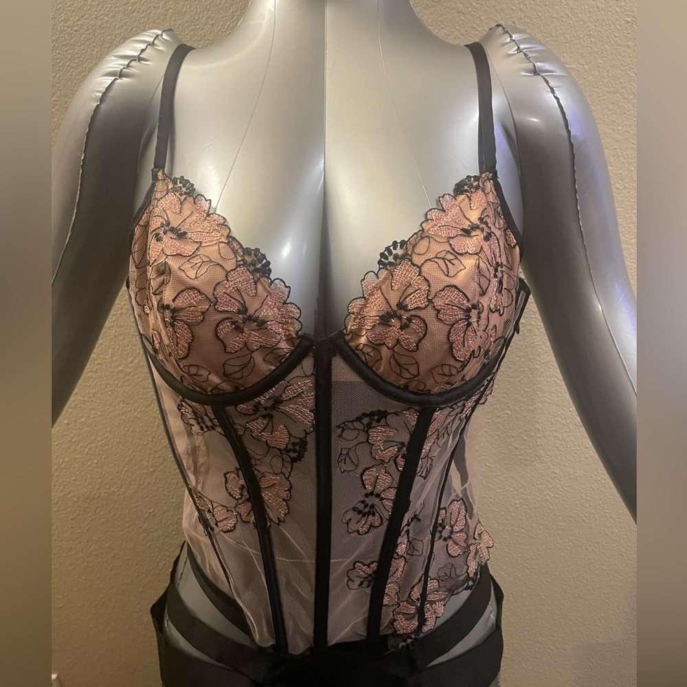 Victoria's Secret Pink and Black Floral Lace Corset